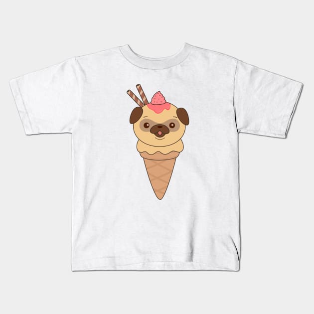 Kawaii Cute Pug Ice Cream Cone T-Shirt Kids T-Shirt by happinessinatee